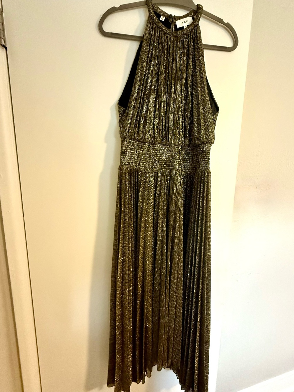 A.L.C. Metallic Gold Halter Dress
